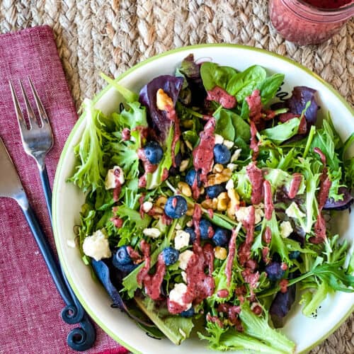 Easy Blueberry Walnut Salad recipe with homemade blueberry dressing