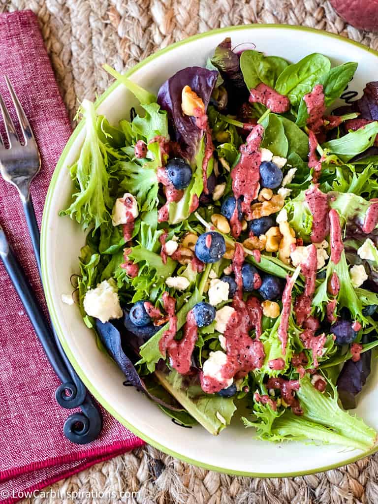 Easy Blueberry Walnut Salad recipe with homemade blueberry dressing