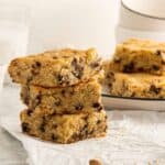stacked close up photo of keto blondies on a table
