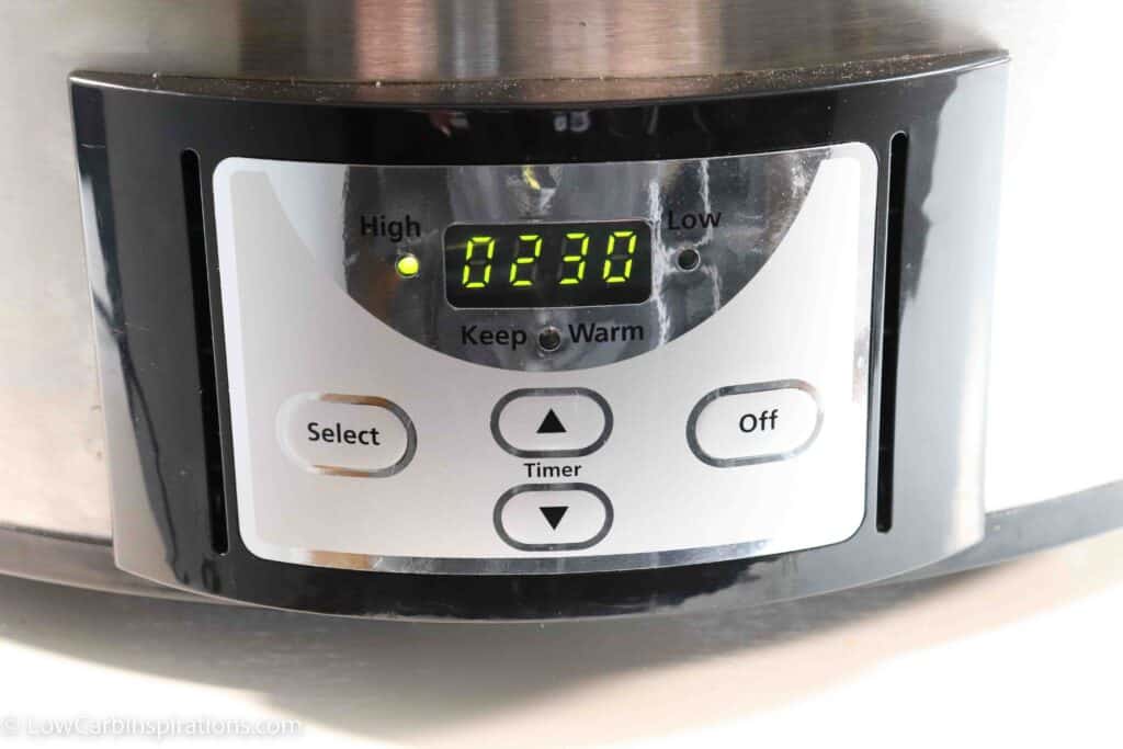 slow cooker timer set to high for 2 1/2 hours