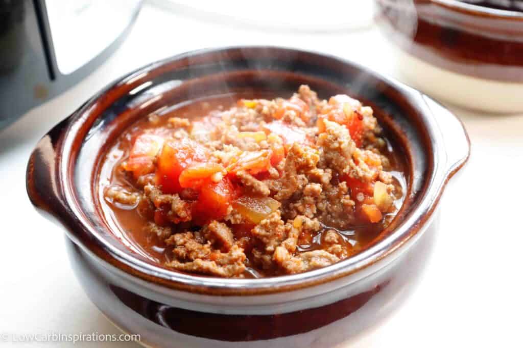 Slow Cooker Keto Chili Recipe in a bowl