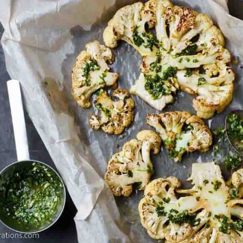 Grilled Cauliflower Steaks with Chimichurri Sauce Recipe