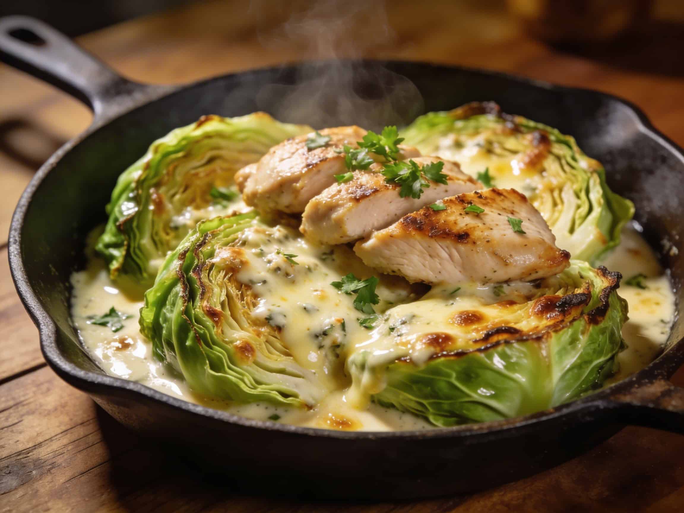 Easy Keto Melting Cabbage with Garlic Parmesan Chicken